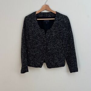 Banana Republic Black Tweed Boucle Collarless Jacket Size 6 Y2K 2000s Work Chic